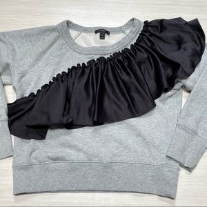 J. Crew Women's Size Small Gray Black Ruffle Pullover Cropped Sweater